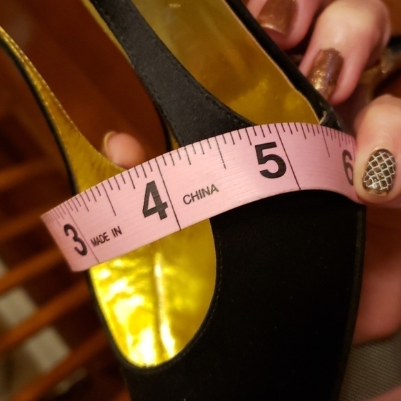 Silvia Florentina Silvia 8N Black & Gold Leather & Satin Sling Back EUC inBx - Picture 12 of 14